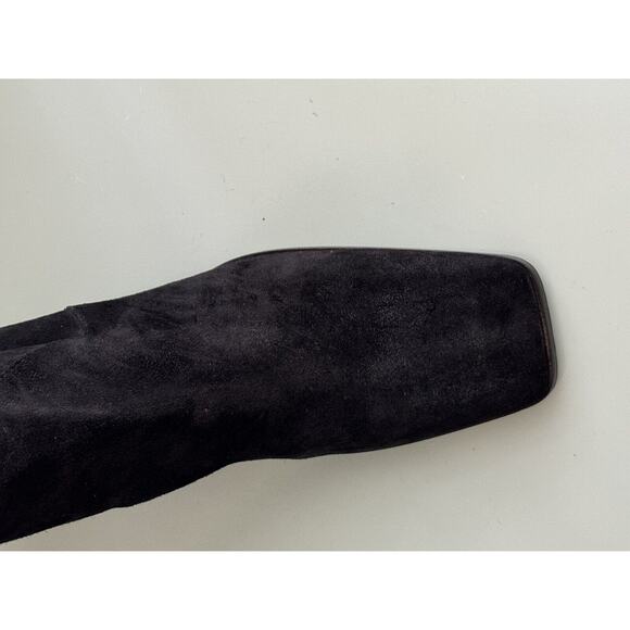 YVES SAINT LAURENT VTG Square Toe Black Suede Knee Boots Block Heels Sz 7.5 YSL - Picture 9 of 16